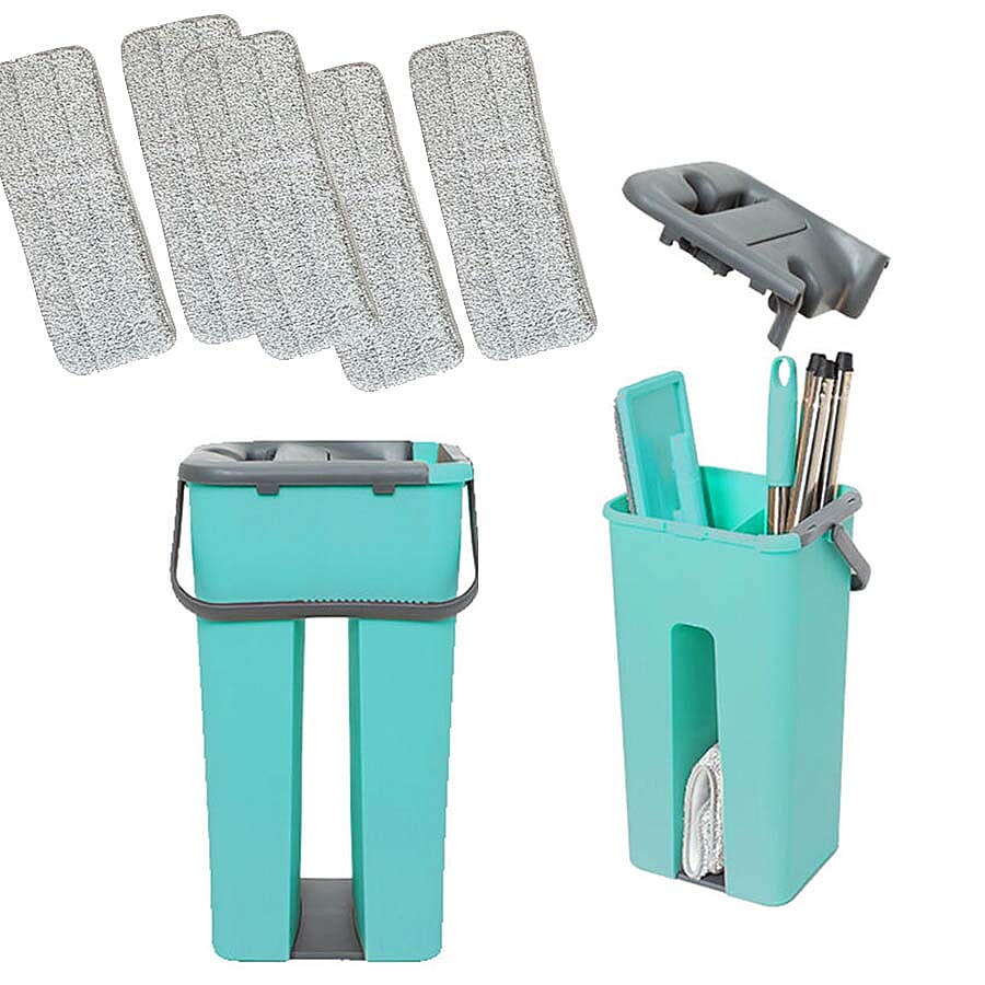 Davis & Grant Flat Mop with Dual Bucket - 5 Heads - Green