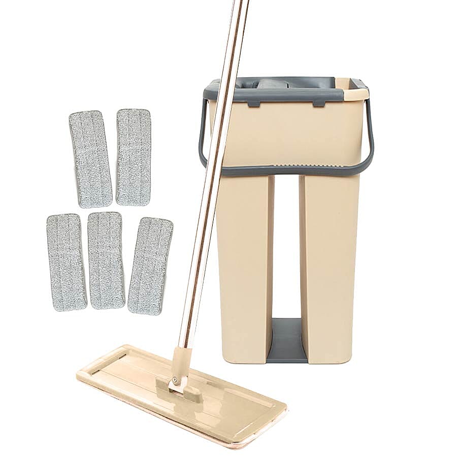 Davis & Grant Flat Mop with Dual Bucket - 2 heads - Khaki