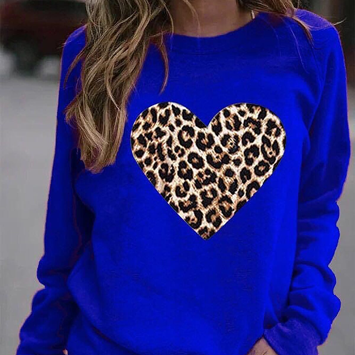 Kris Ana Leopard Heart Sweatshirt - Cobalt Blue
