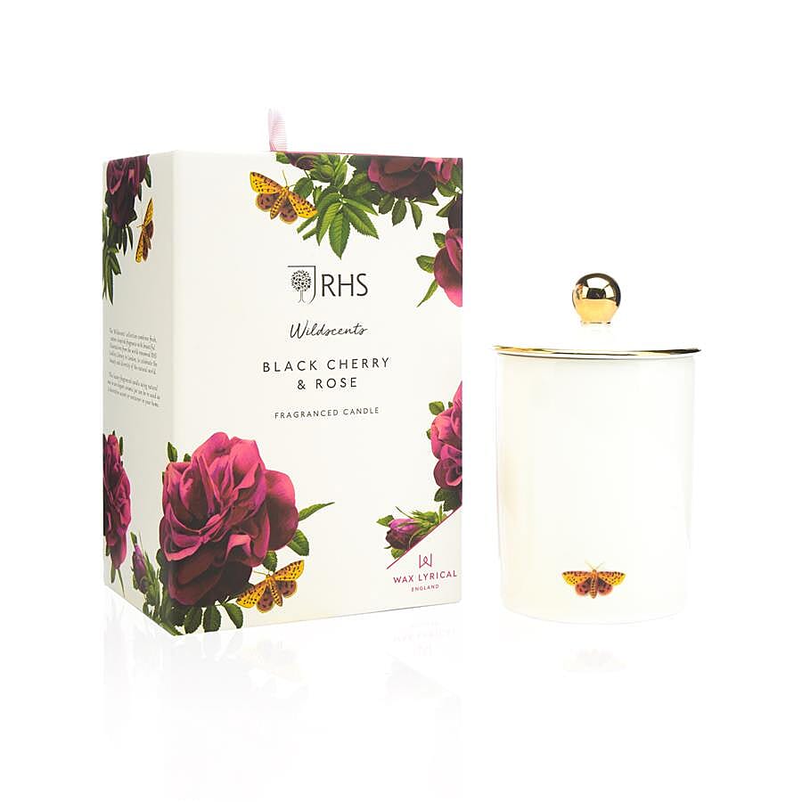 RHS - Wax Lyrical England - Luxury Soy Wax Porcelain Candle - Black Cherry & Rose Scented
