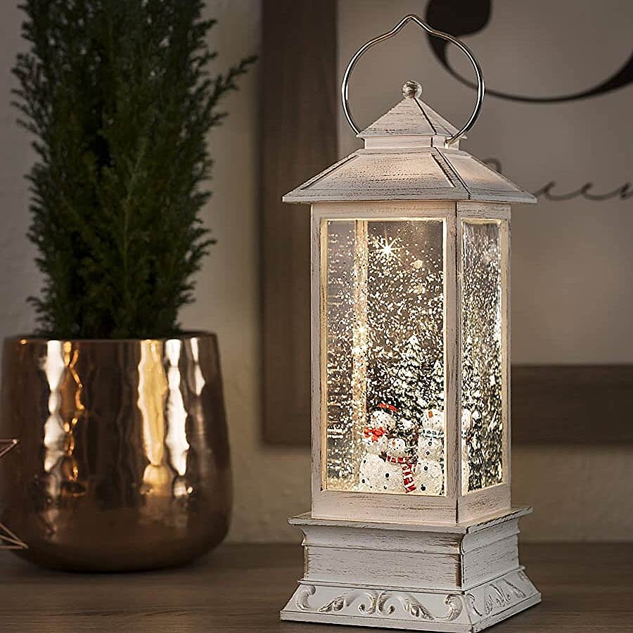 LED Water & Glitter Snowman Lantern (Size 10.5x10.5x27.5cm) - White (3xAA Battery not Included)