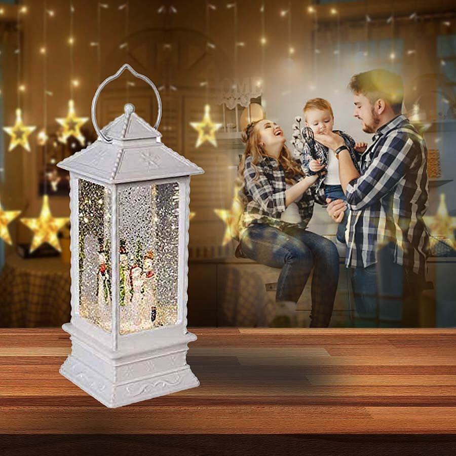 LED Water & Glitter Snowman Lantern (Size 10.5x10.5x27.5cm) - White (3xAA Battery not Included)