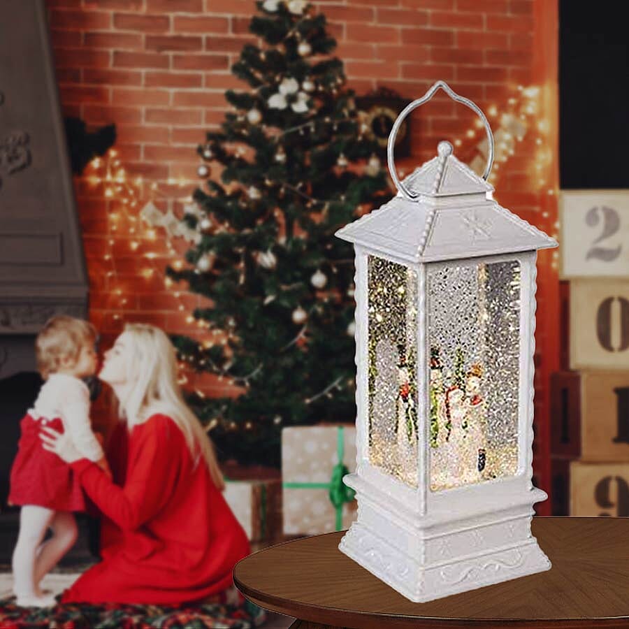 LED Water & Glitter Snowman Lantern (Size 10.5x10.5x27.5cm) - White (3xAA Battery not Included)