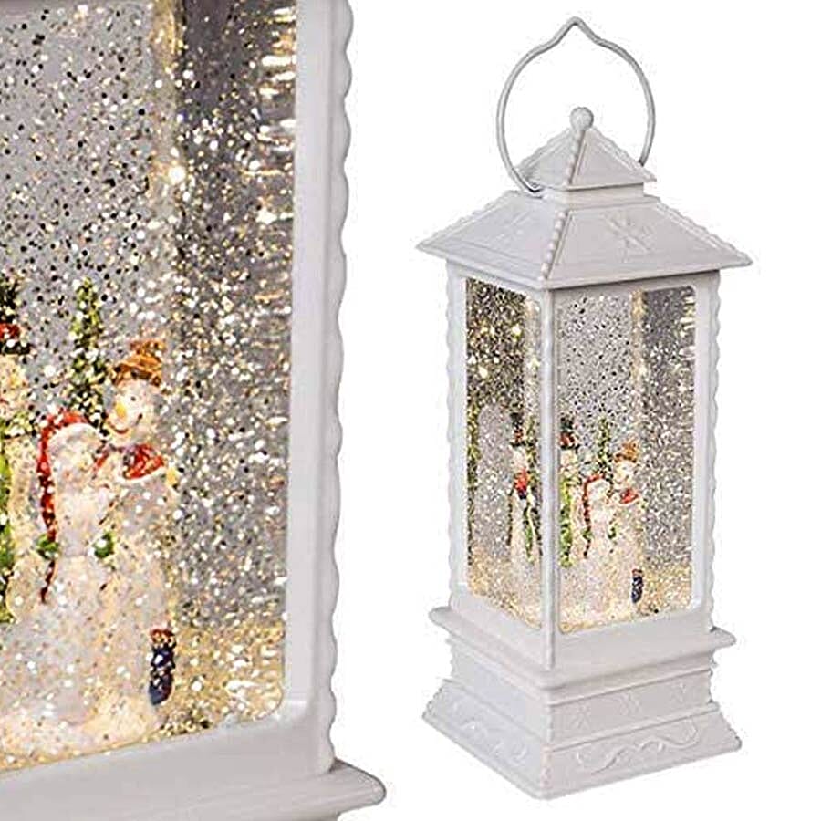 LED Water & Glitter Snowman Lantern (Size 10.5x10.5x27.5cm) - White (3xAA Battery not Included)