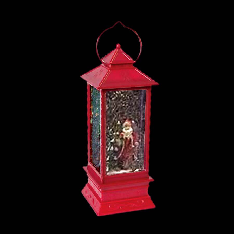 LED Water & Glitter Santa Lantern (Size 10.5x10.5x27.5cm) - Red (3xAA Battery not Included)