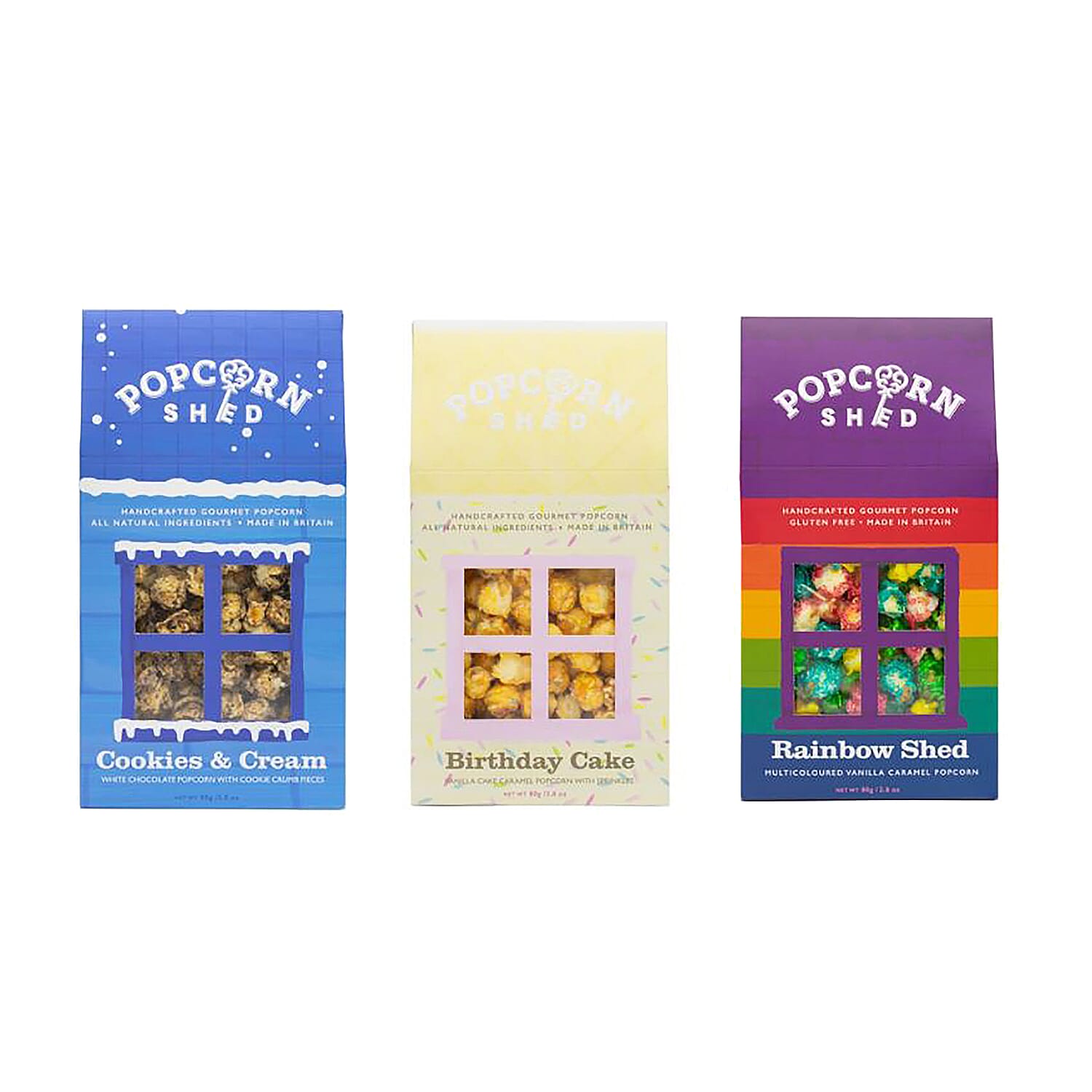 POPCORN SHED 3-shed Gourmet Popcorn Selection Pack (Rainbow/Birthday Cake/Cookies & Cream)
