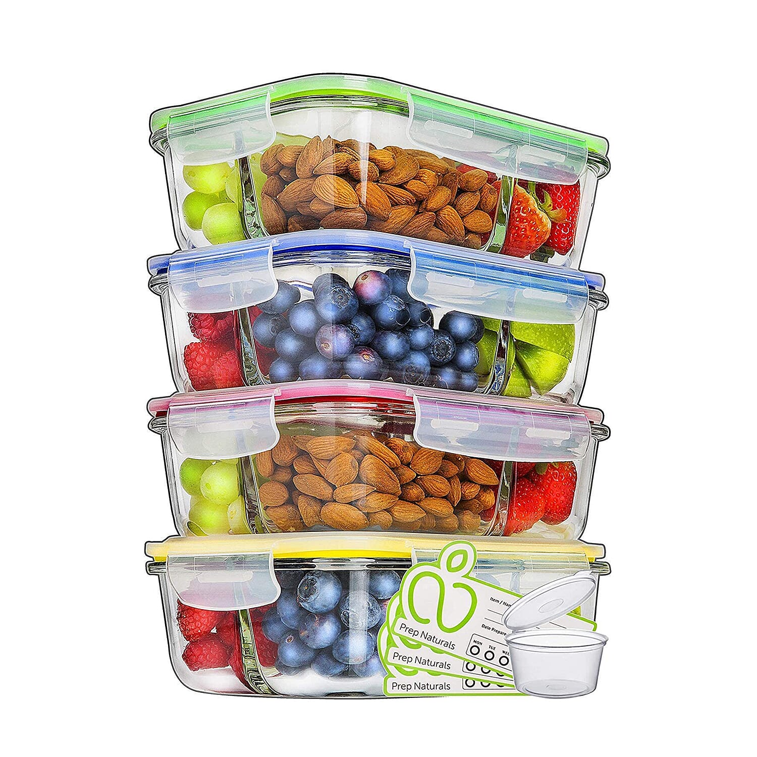 4 Piece Set - Multi Purpose Reusable Airtight & Leak-free Food Glass Container Boxes with Lids (+ 20 free plastic sauce pots)