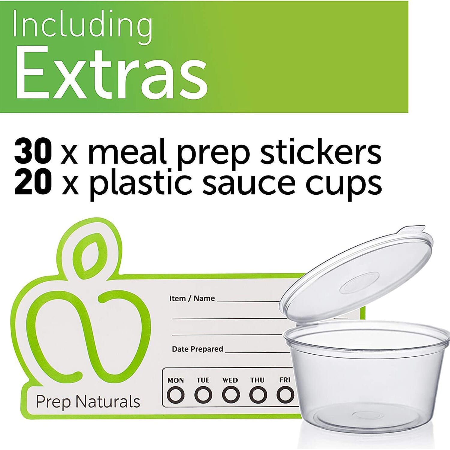 4 Piece Set - Multi Purpose Reusable Airtight & Leak-free Food Glass Container Boxes with Lids (+ 20 free plastic sauce pots)