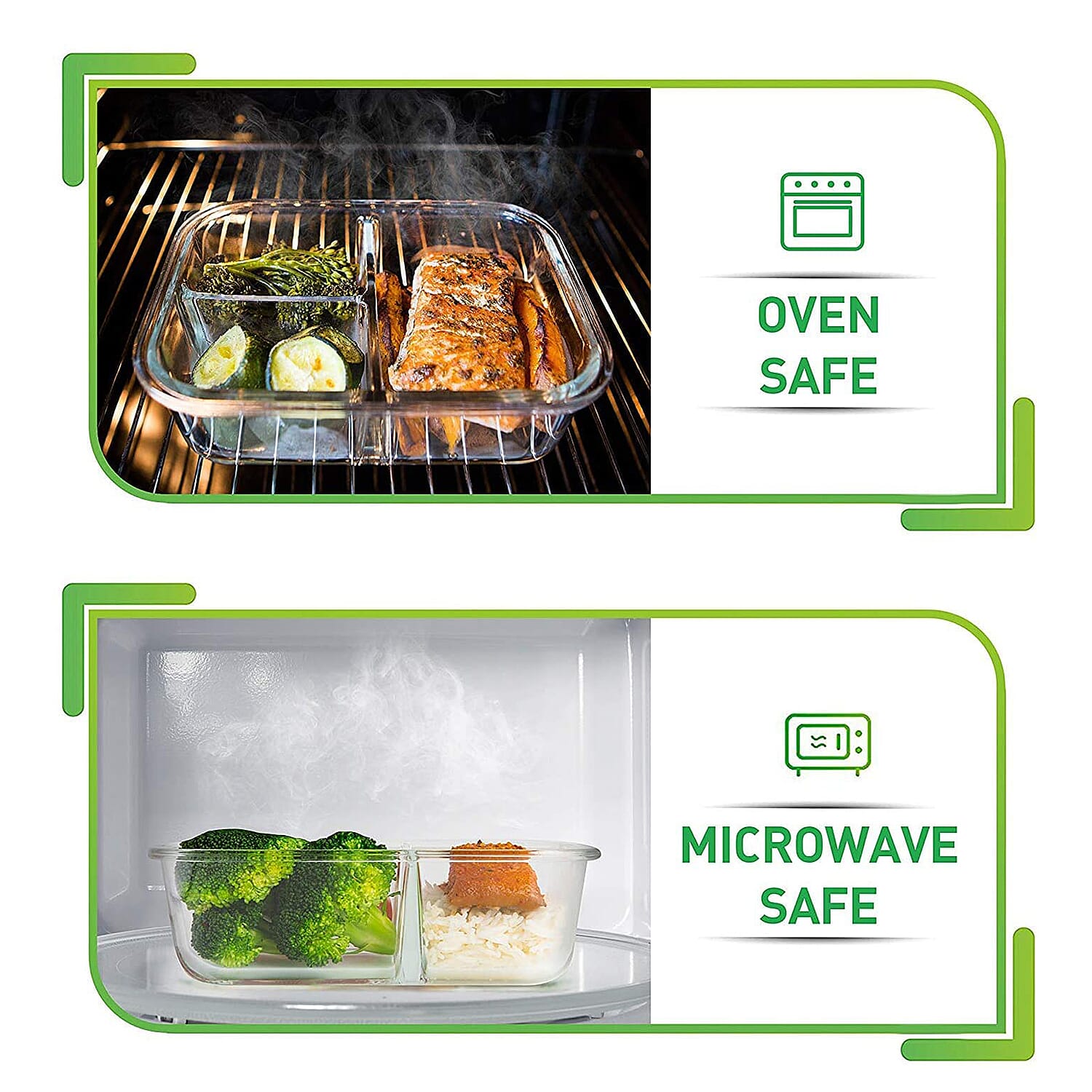 4 Piece Set - Multi Purpose Reusable Airtight & Leak-free Food Glass Container Boxes with Lids (+ 20 free plastic sauce pots)