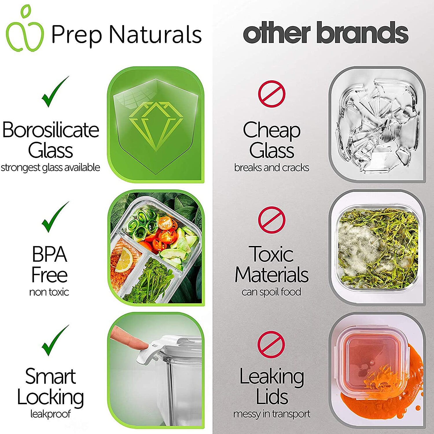 4 Piece Set - Multi Purpose Reusable Airtight & Leak-free Food Glass Container Boxes with Lids (+ 20 free plastic sauce pots)