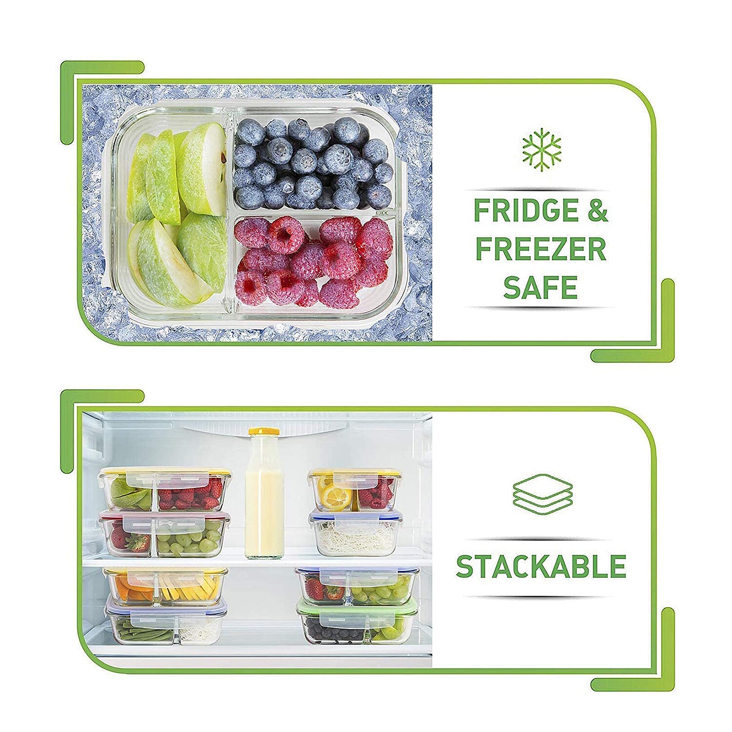 4 Piece Set - Multi Purpose Reusable Airtight & Leak-free Food Glass Container Boxes with Lids (+ 20 free plastic sauce pots)