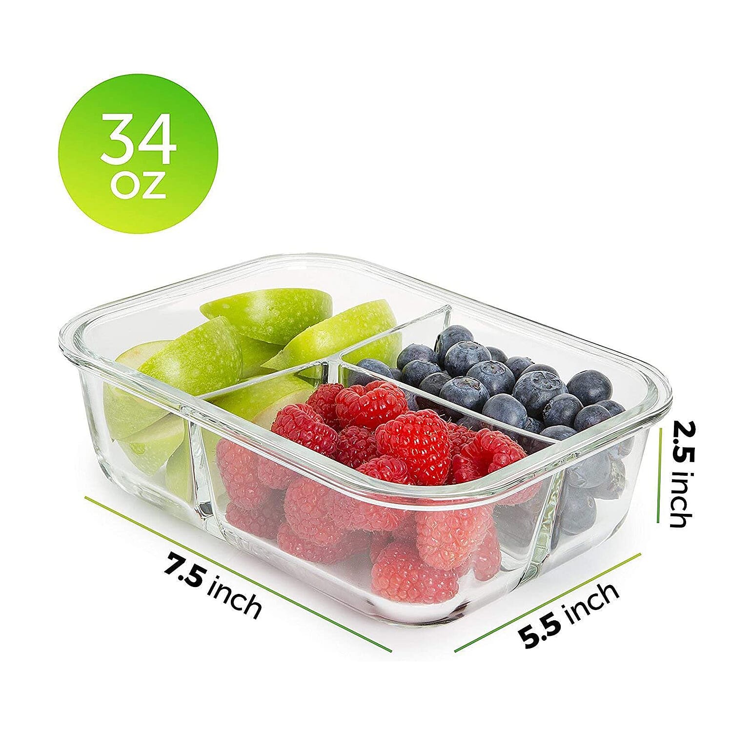 4 Piece Set - Multi Purpose Reusable Airtight & Leak-free Food Glass Container Boxes with Lids (+ 20 free plastic sauce pots)