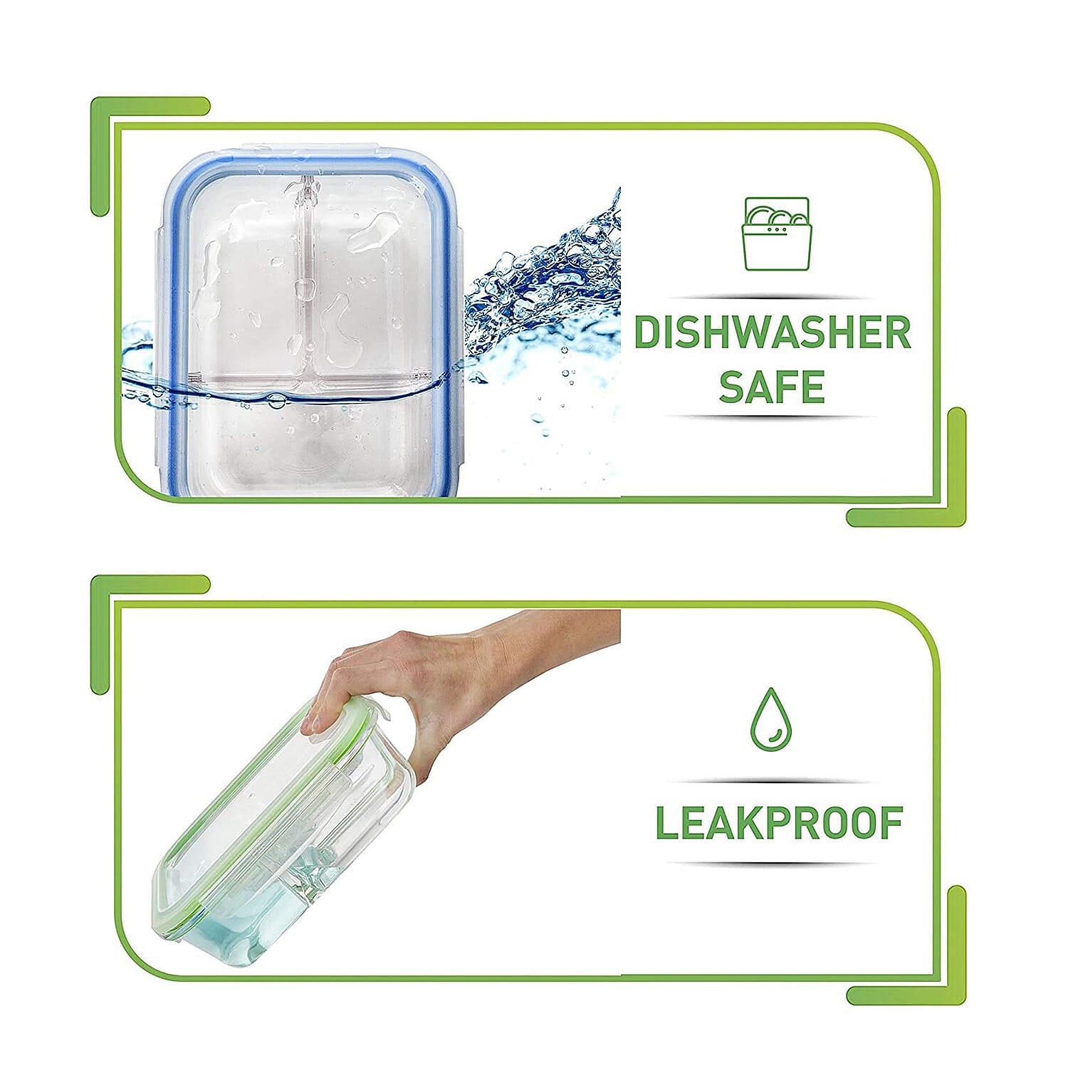 4 Piece Set - Multi Purpose Reusable Airtight & Leak-free Food Glass Container Boxes with Lids (+ 20 free plastic sauce pots)