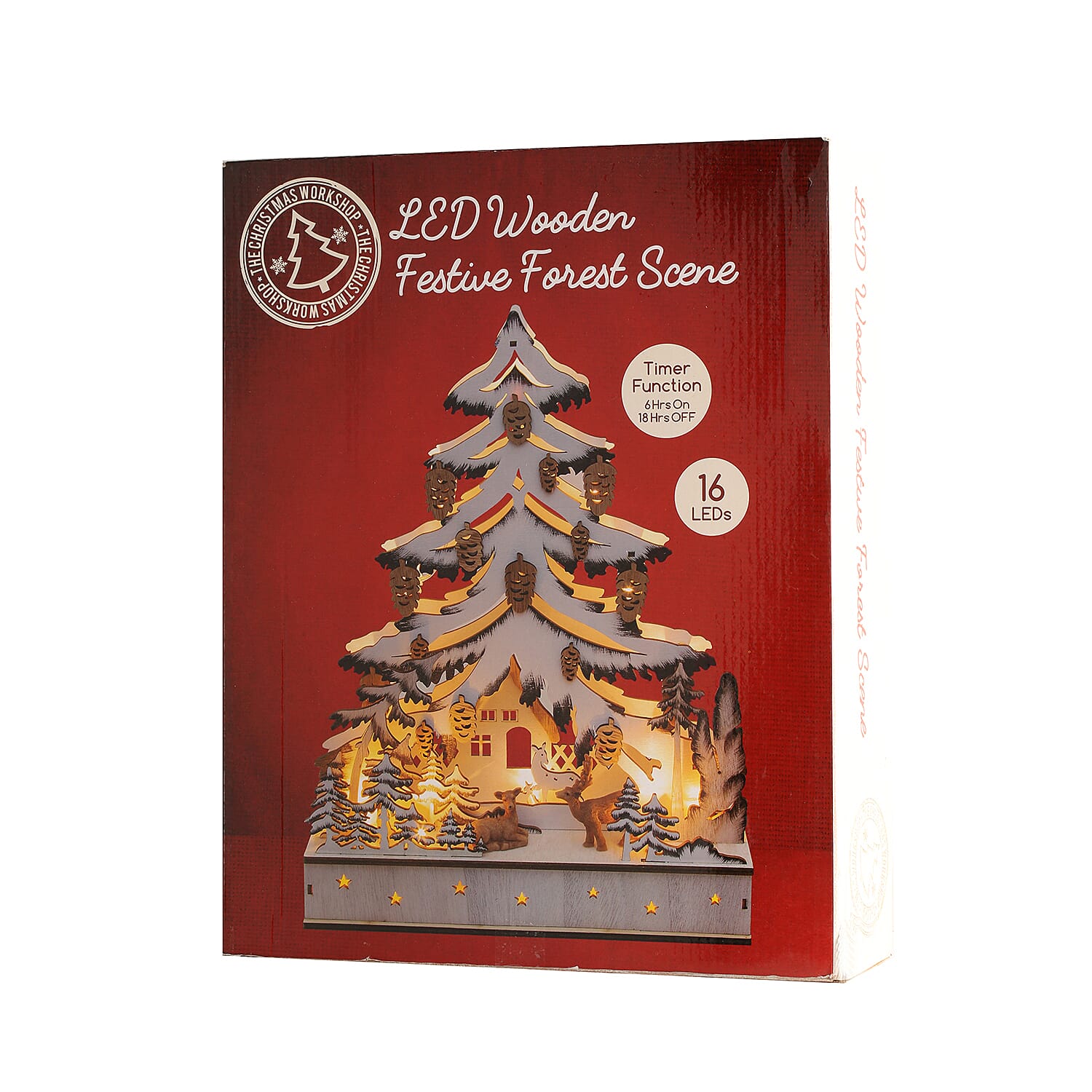 Wooden Christmas Tree Forest Scene LED Battery Operated House with Timer (Size: 30x7.5x38.5cm) (2xAA Battery not Included)