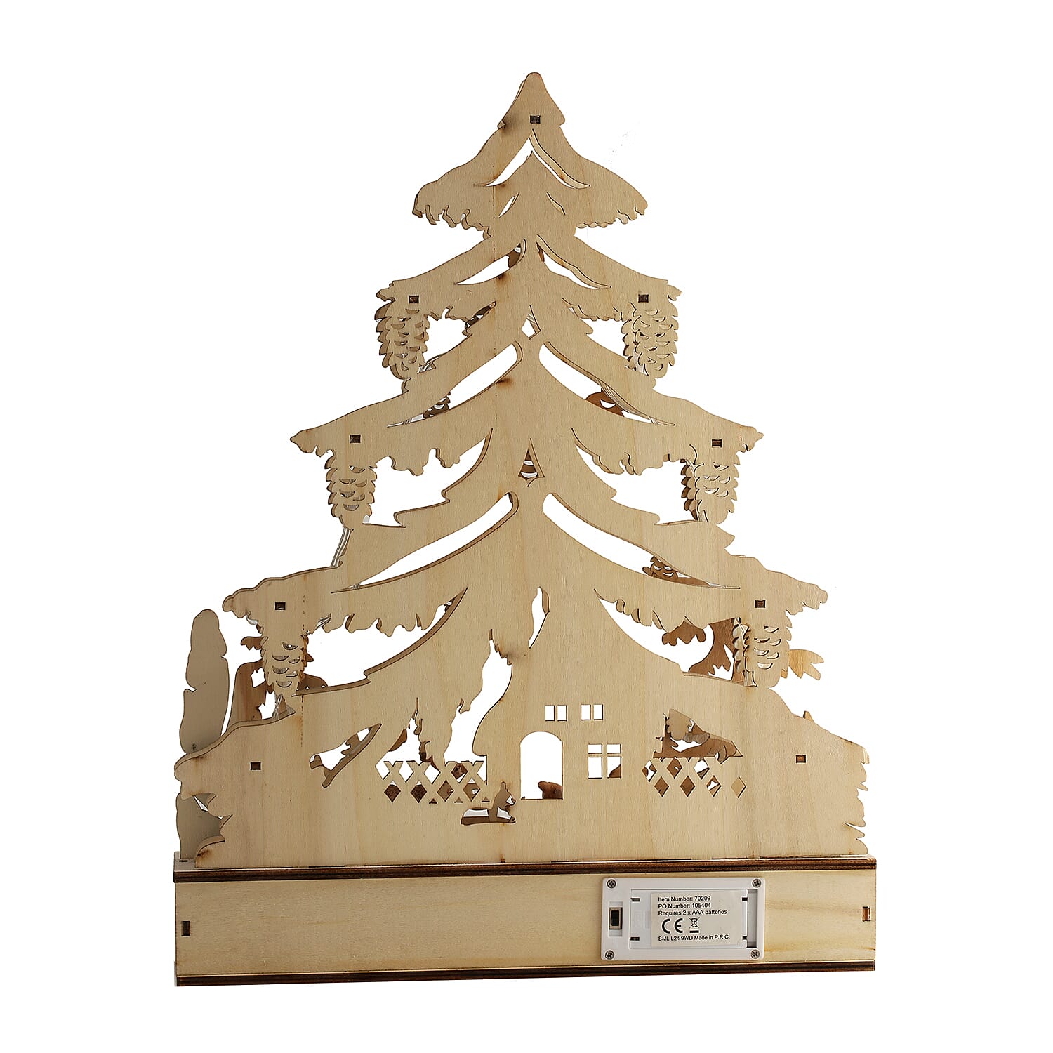 Wooden Christmas Tree Forest Scene LED Battery Operated House with Timer (Size: 30x7.5x38.5cm) (2xAA Battery not Included)