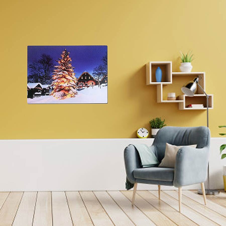 Christmas Tree 10 Warm White LED Canvas (Size 60x40 Cm) (2xAA Battery not Included)
