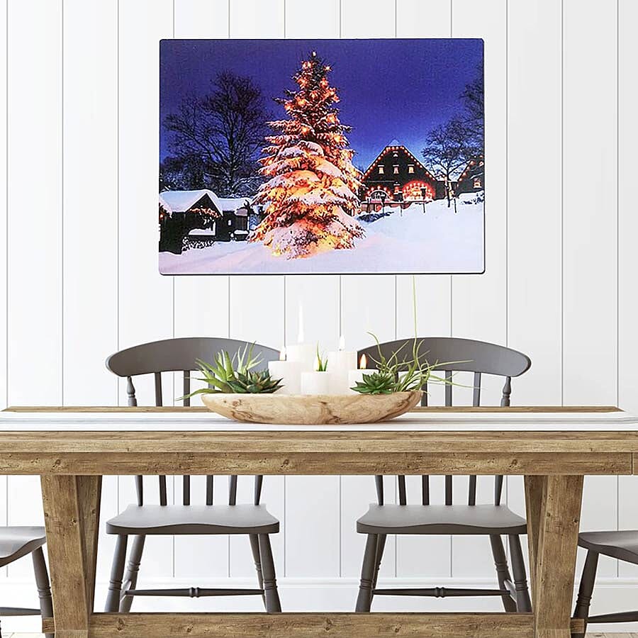 Christmas Tree 10 Warm White LED Canvas (Size 60x40 Cm) (2xAA Battery not Included)