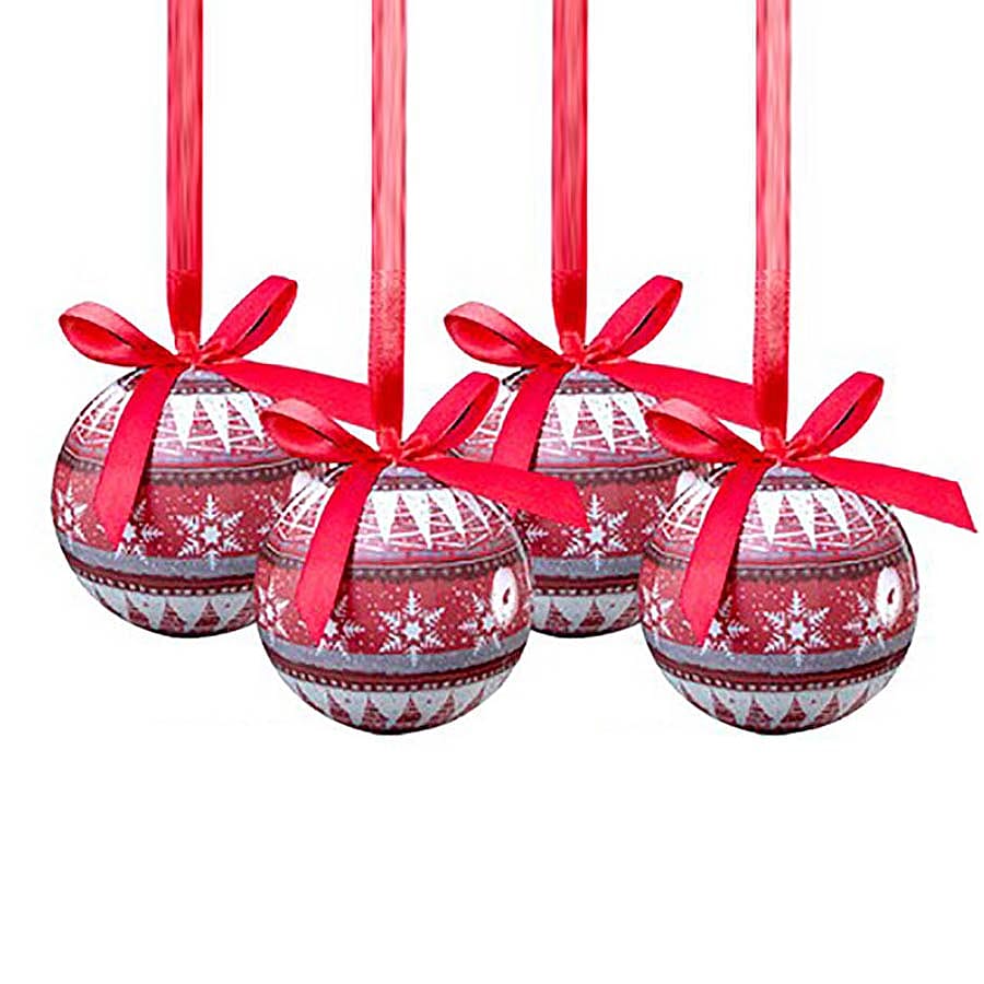 Set fo 14 - Pink and Multi Colour Christmas Decoration Nordic Decoupage Pattern Baubles in a Box (Size 21.5X15 Cm)