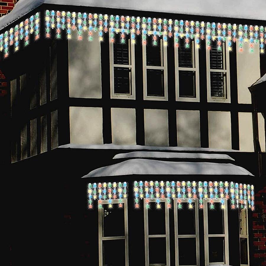 Indoor/Outdoor 12 LED Icicle Battery Operated Timer Chaser Lights - Multi Coloured (3C Battery not Included) - 1.65m plus