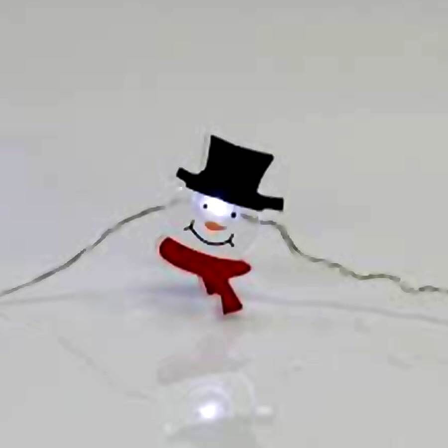 20 Micro LED Snowman String Lights - (Size 40cm) - Warm White (2xAA Battery not Included)