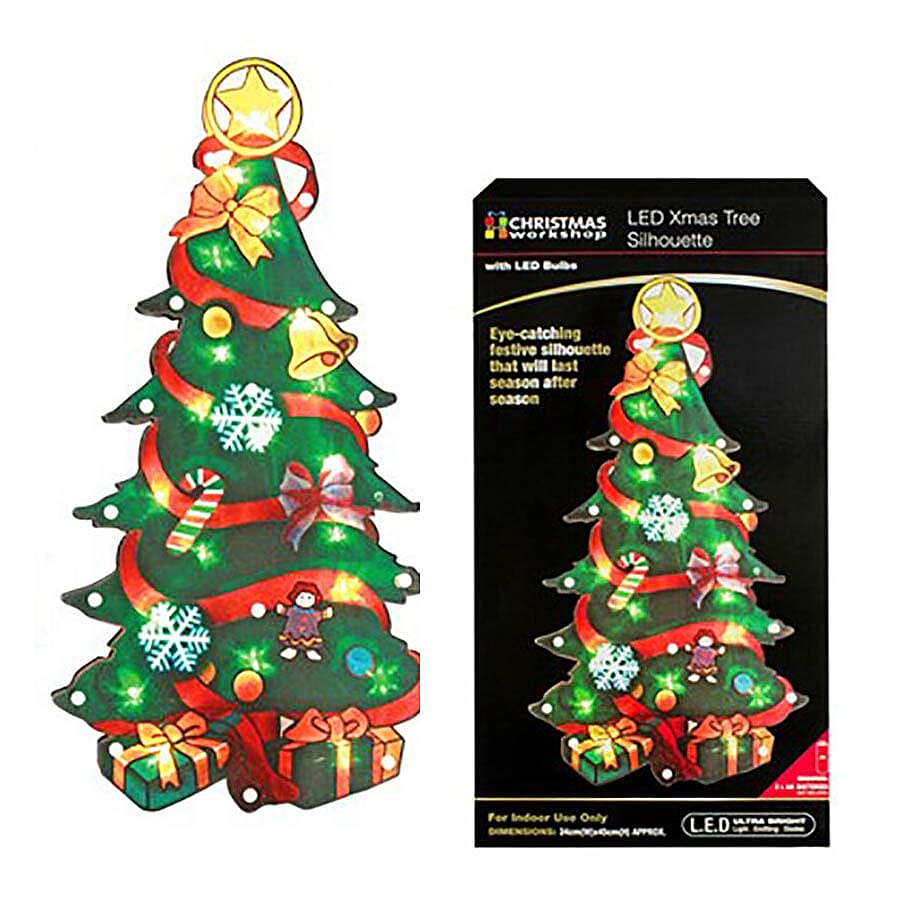 Battery Operated Xmas Tree Silhouette Window Light (Size 24x45 Cm)