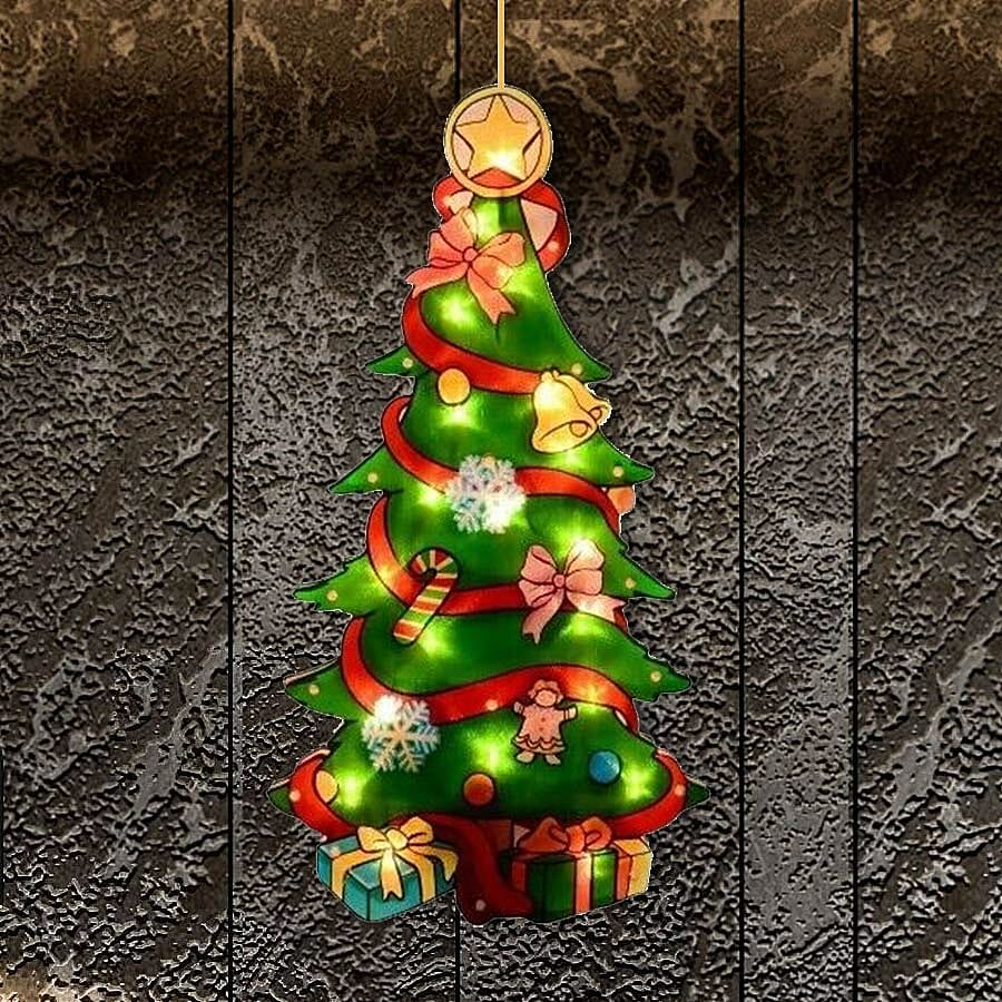 Battery Operated Xmas Tree Silhouette Window Light (Size 24x45 Cm)