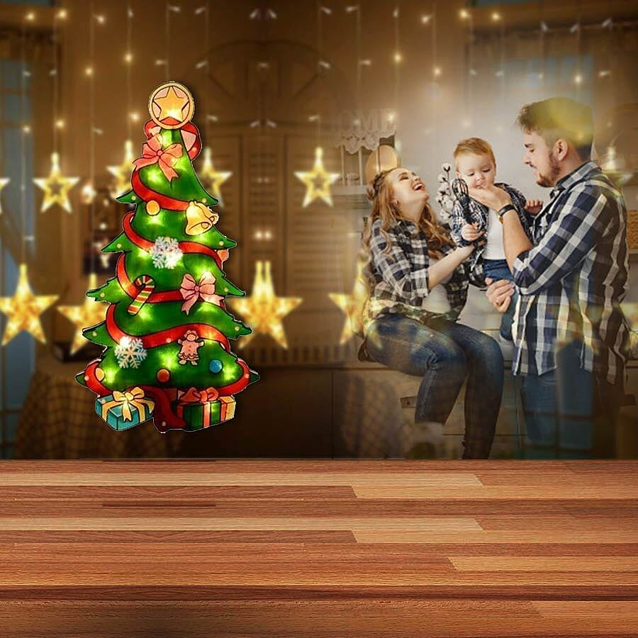 Battery Operated Xmas Tree Silhouette Window Light (Size 24x45 Cm)