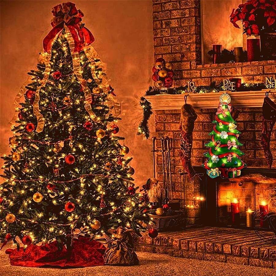 Battery Operated Xmas Tree Silhouette Window Light (Size 24x45 Cm)