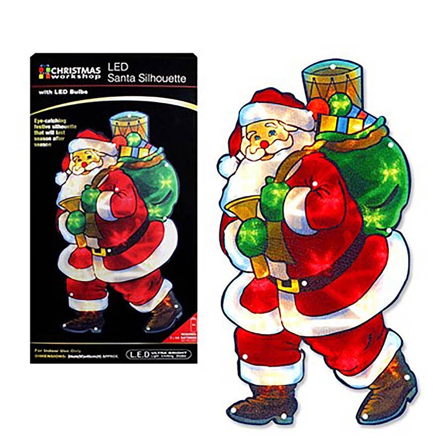 Battery Operated Santa Metallic Silhouette Window Light with Timer (Size 24x45 Cm)