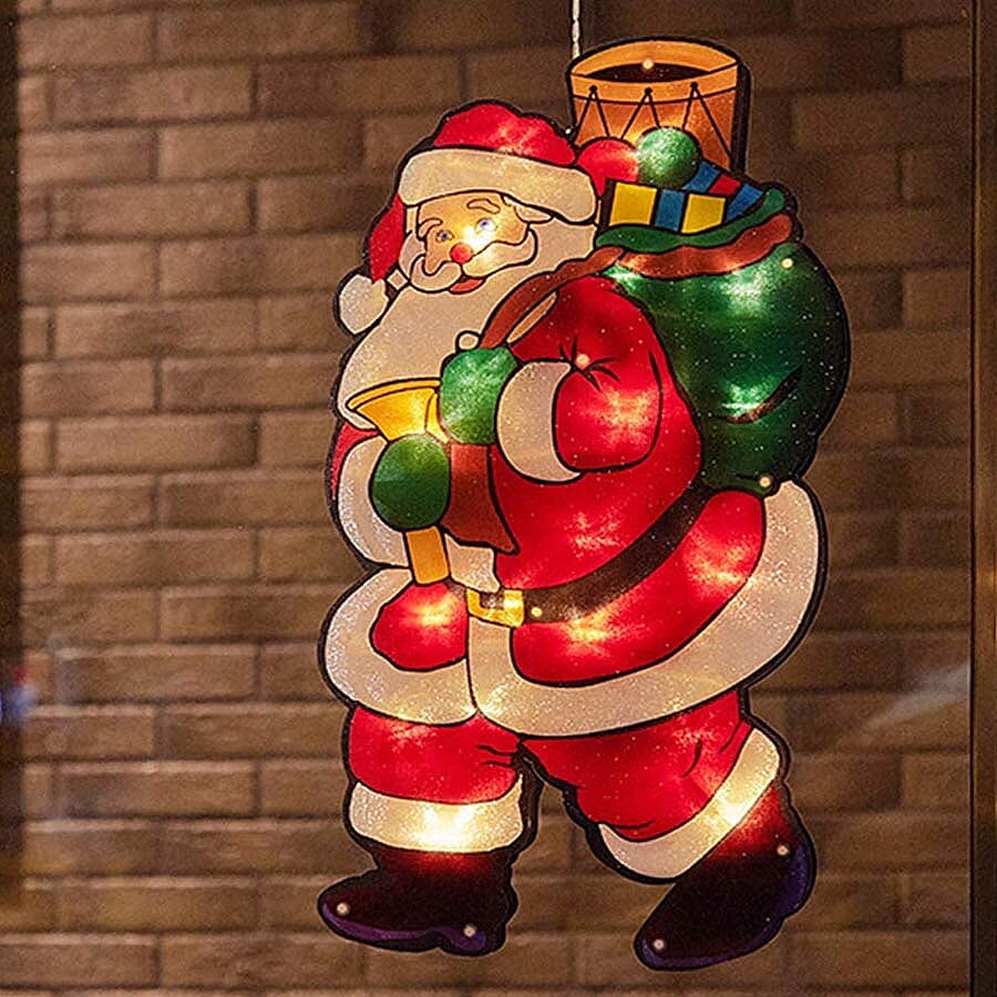 Battery Operated Santa Metallic Silhouette Window Light with Timer (Size 24x45 Cm)