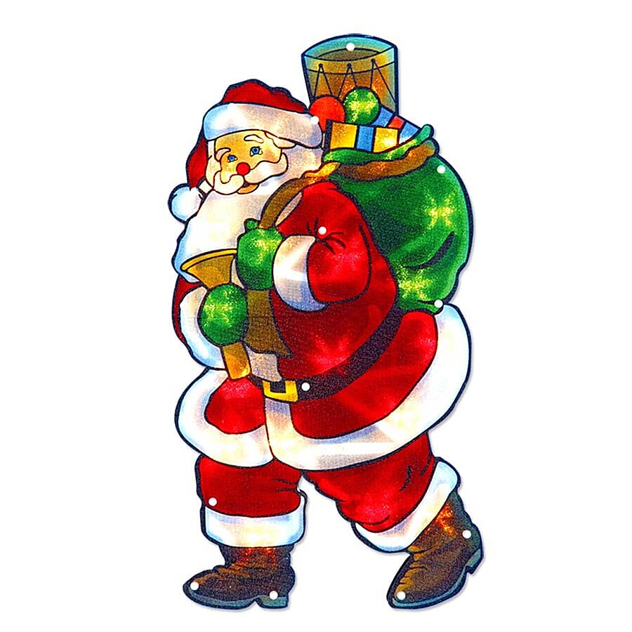 Battery Operated Santa Metallic Silhouette Window Light with Timer (Size 24x45 Cm)