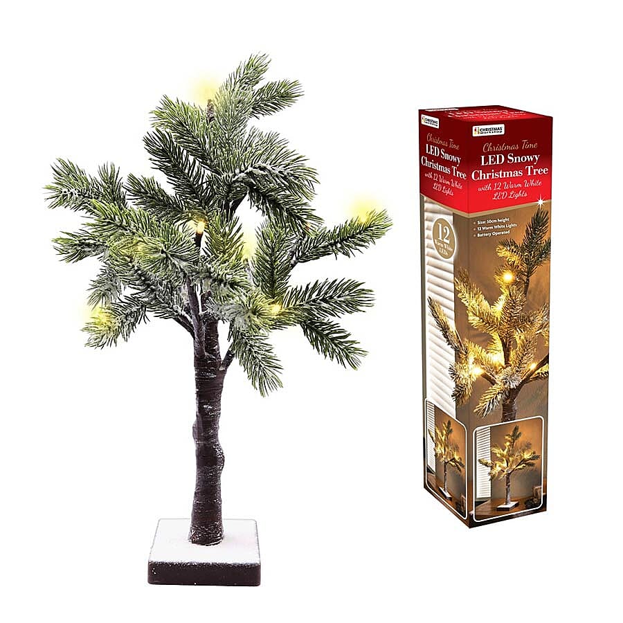 Battery Operated 50cm LED Christmas Tree with Snow (12 x Warm White LED)