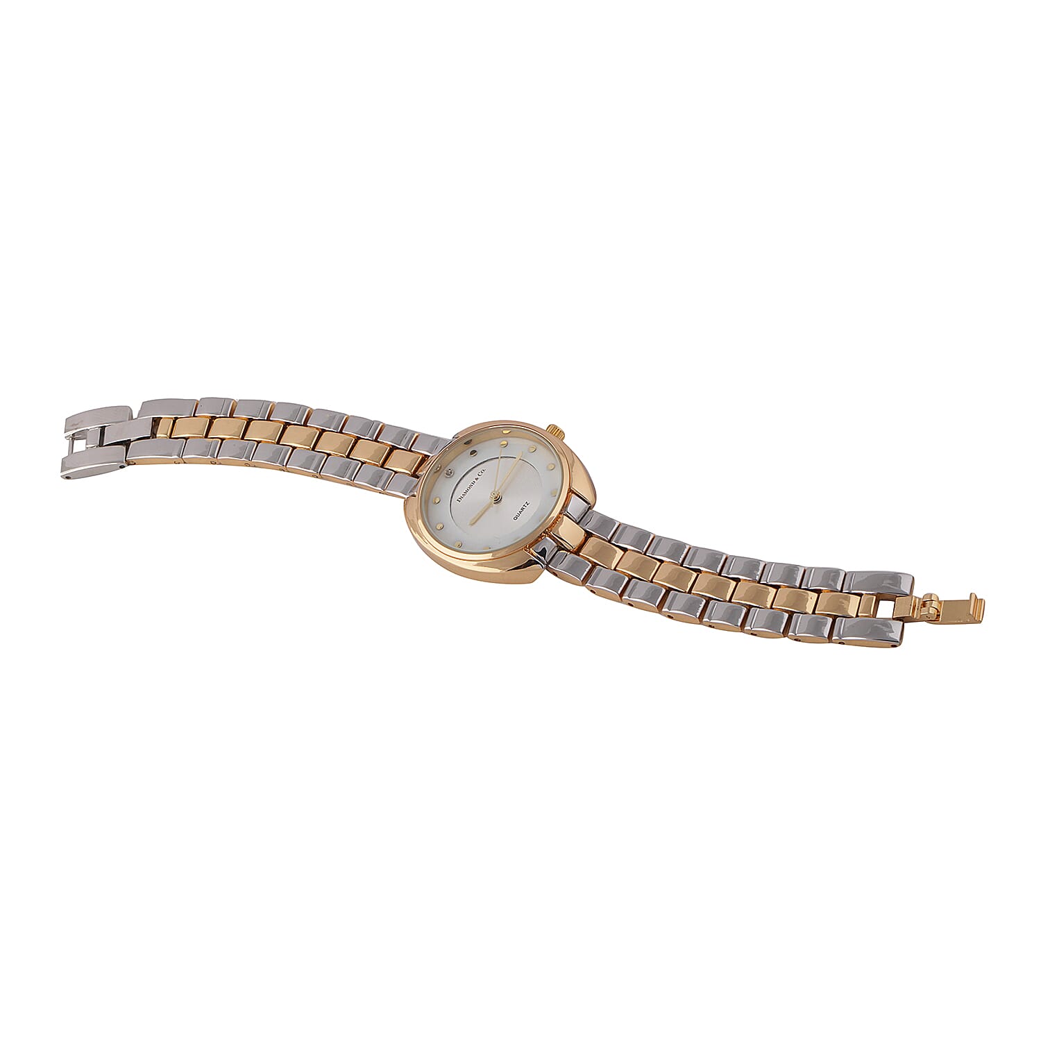 DIAMOND & CO LONDON Diamond Studded Watch with Adjustable Link Strap - Yellow Gold and Silver Tone