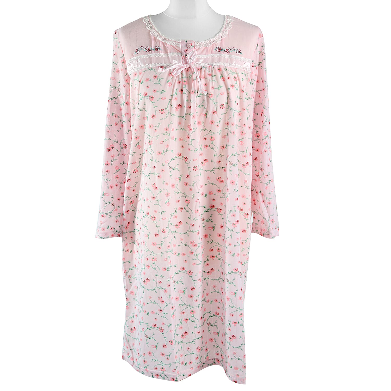 Amanda Paige Sleepwear Pink Soft Knit Nightgown in Floral Pattern with Cap Sleeves (Size M: 12-14)