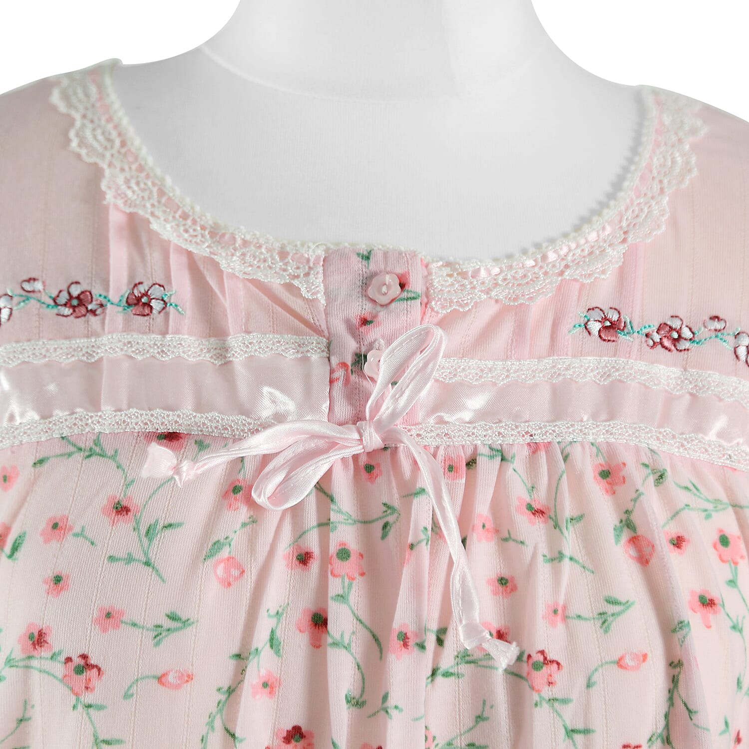 Amanda Paige Sleepwear Pink Soft Knit Nightgown in Floral Pattern with Cap Sleeves (Size L: 16-18)