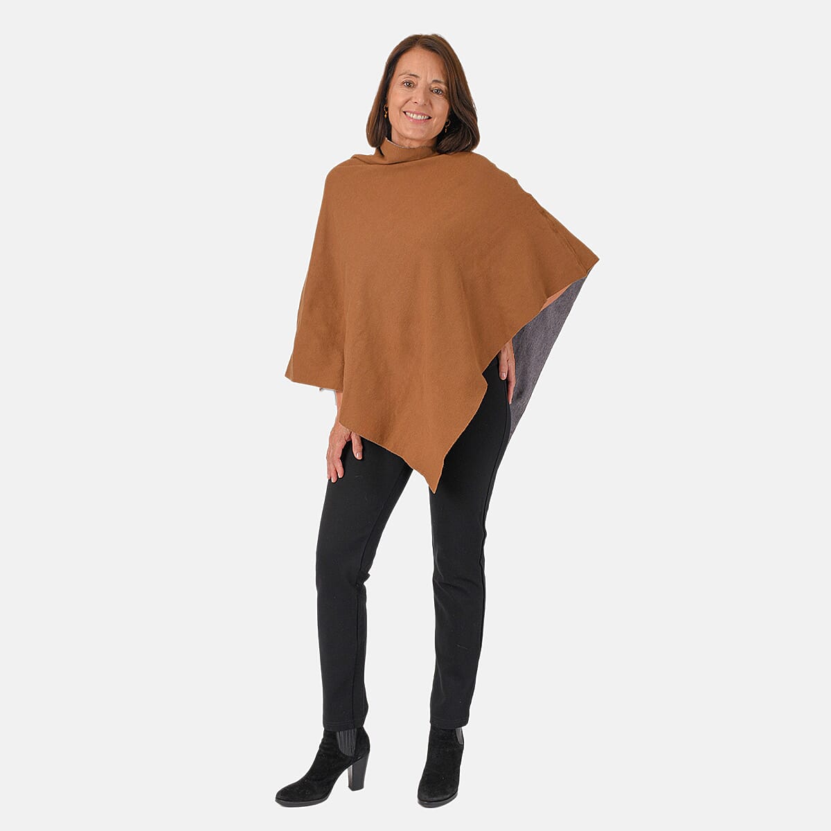 Kris Ana Contrast Tan and Grey Poncho 8-18