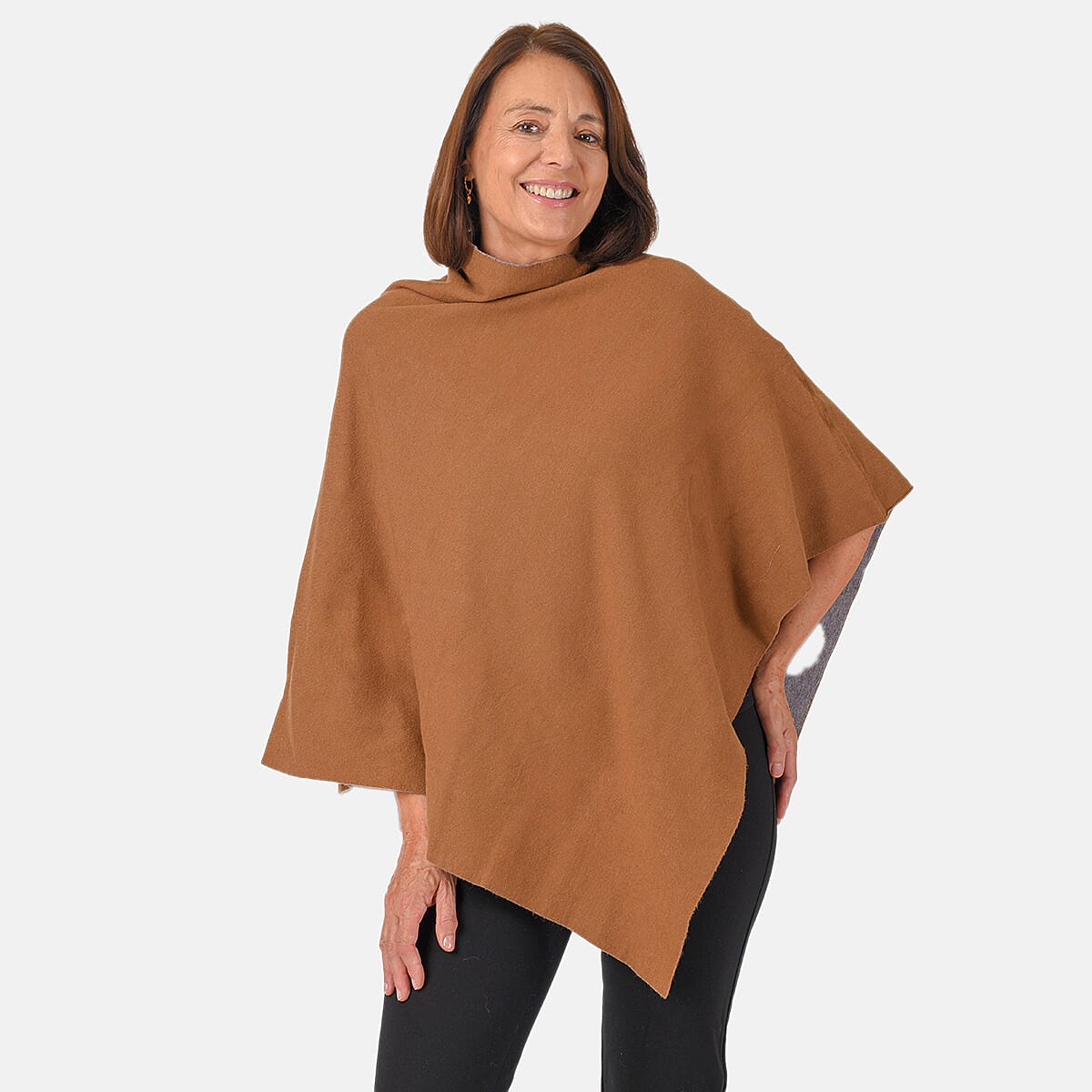 Kris Ana Contrast Tan and Grey Poncho 8-18