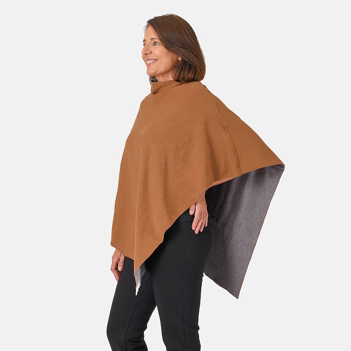 Kris Ana Contrast Tan and Grey Poncho 8-18