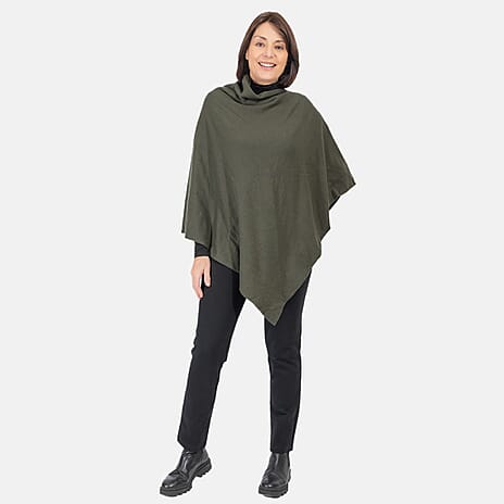 Kris Ana Contrast Khaki Green and Grey Poncho 8-18