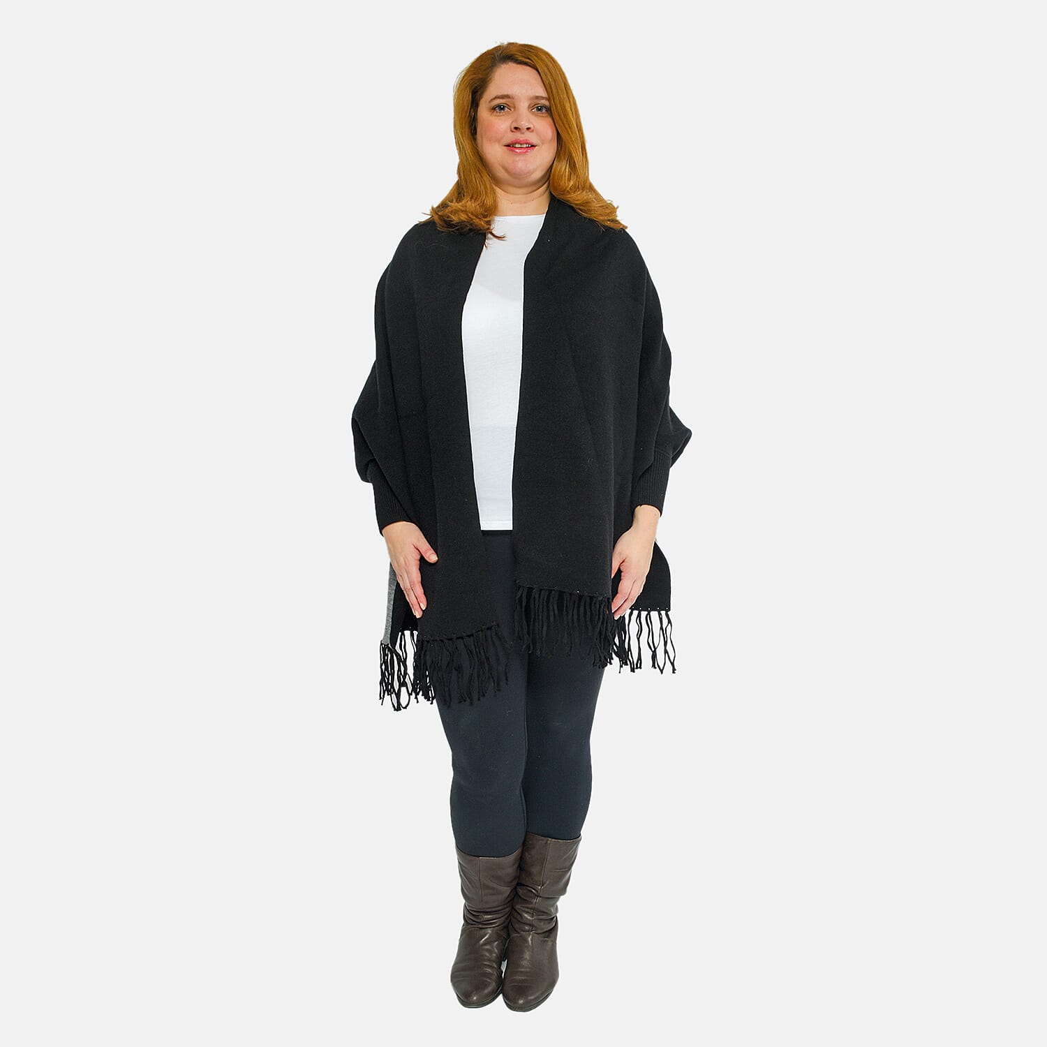 Kris Ana Wrap with Tassels (Size One, 8-18) - Black and Grey