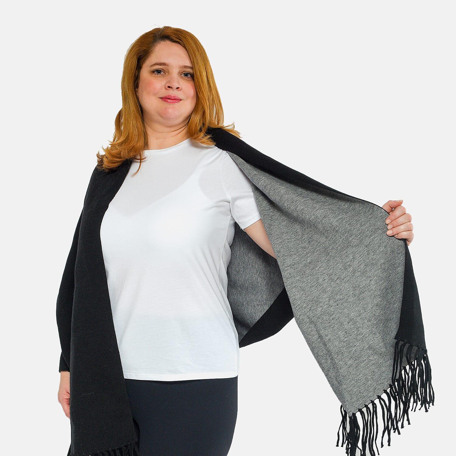 Kris Ana Wrap with Tassels (Size One, 8-18) - Black and Grey