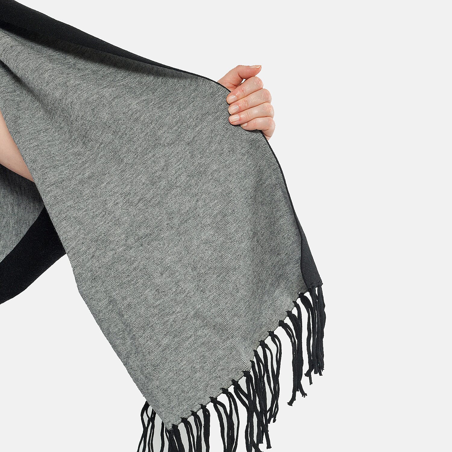 Kris Ana Wrap with Tassels (Size One, 8-18) - Black and Grey