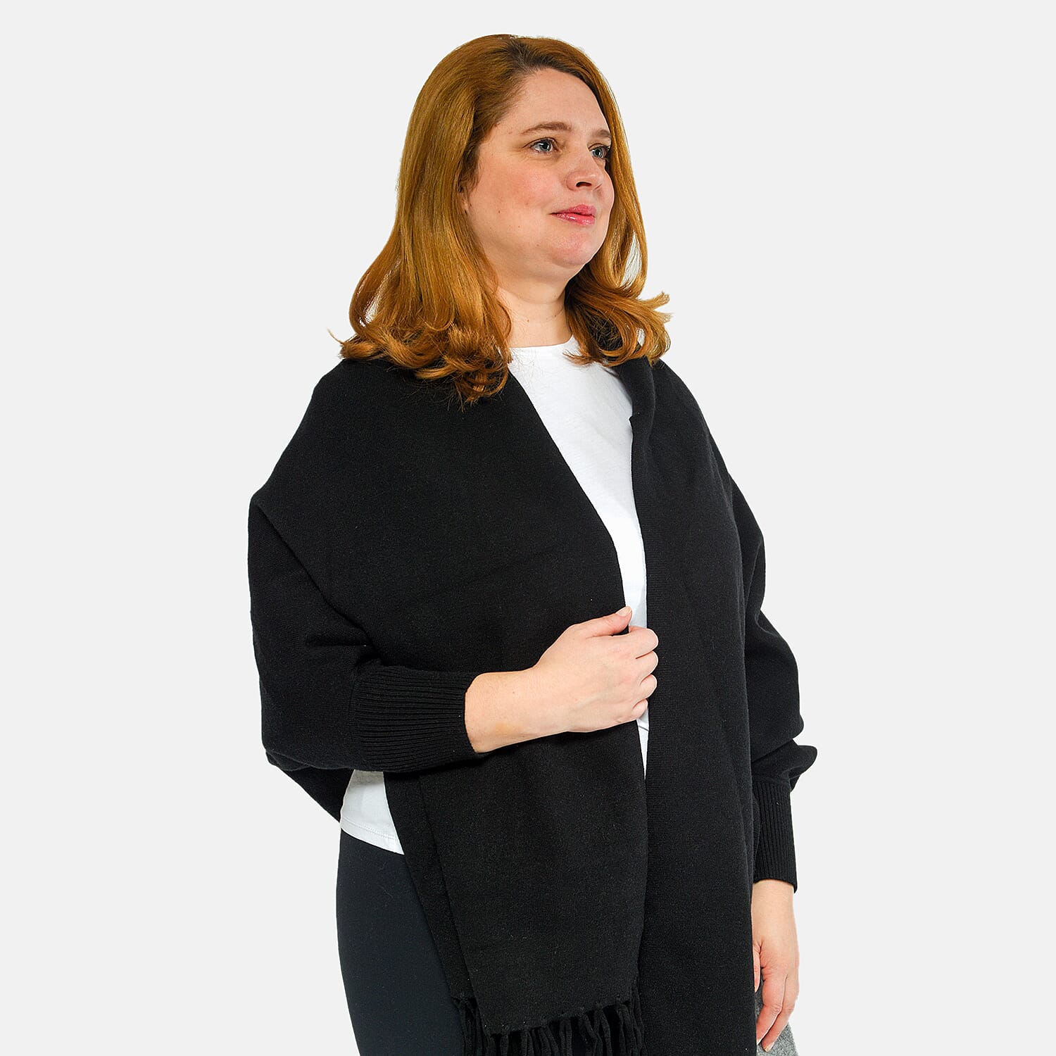 Kris Ana Wrap with Tassels (Size One, 8-18) - Black and Grey