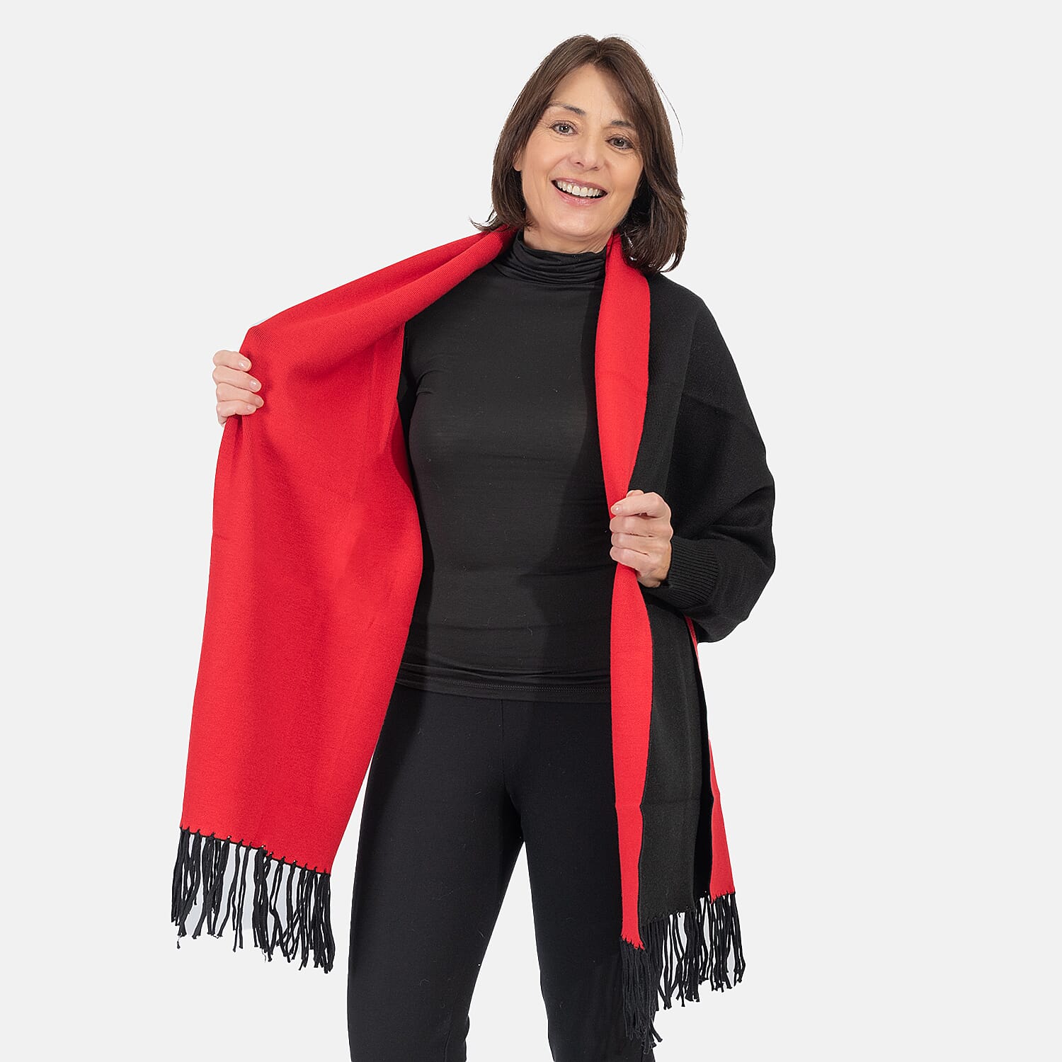 Kris Ana Wrap with Tassels (Size One, 8-18) - Black and Red Kris Ana Wrap with Tassels (Size One, 8-18) - Black and Red