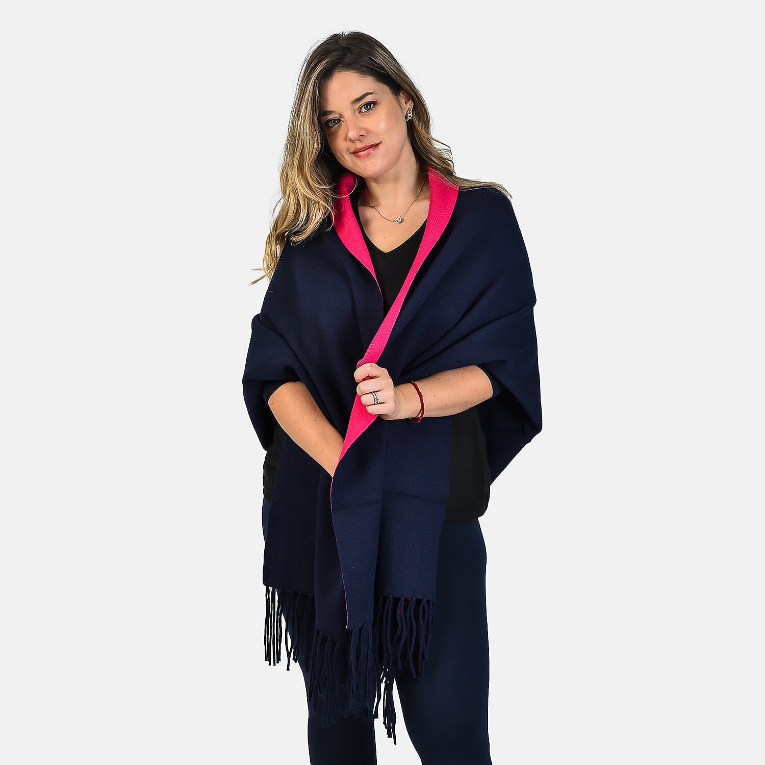 Kris Ana Wrap with Tassels (Size One, 8-18) - Navy and Fuschia