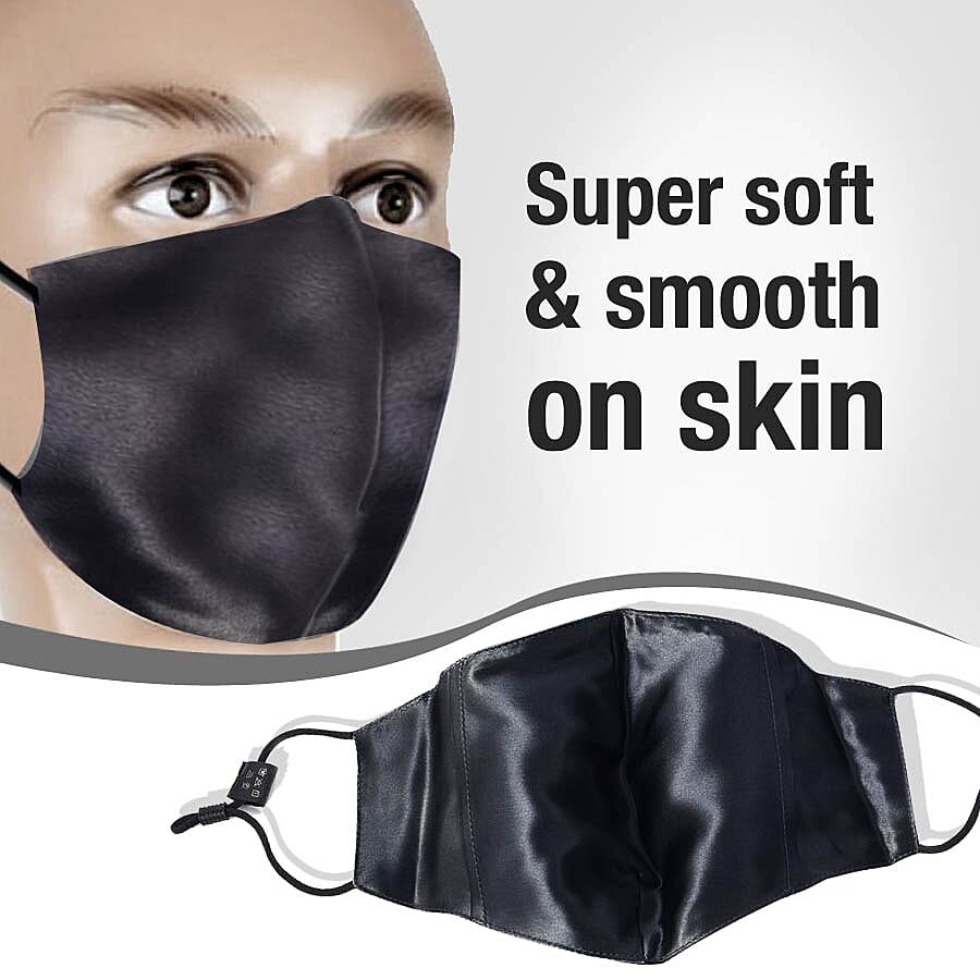 100% Mulberry Silk Face Cover with 7 pcs Melt Blown Cotton Pad (Size 22.5x14 Cm) - Black