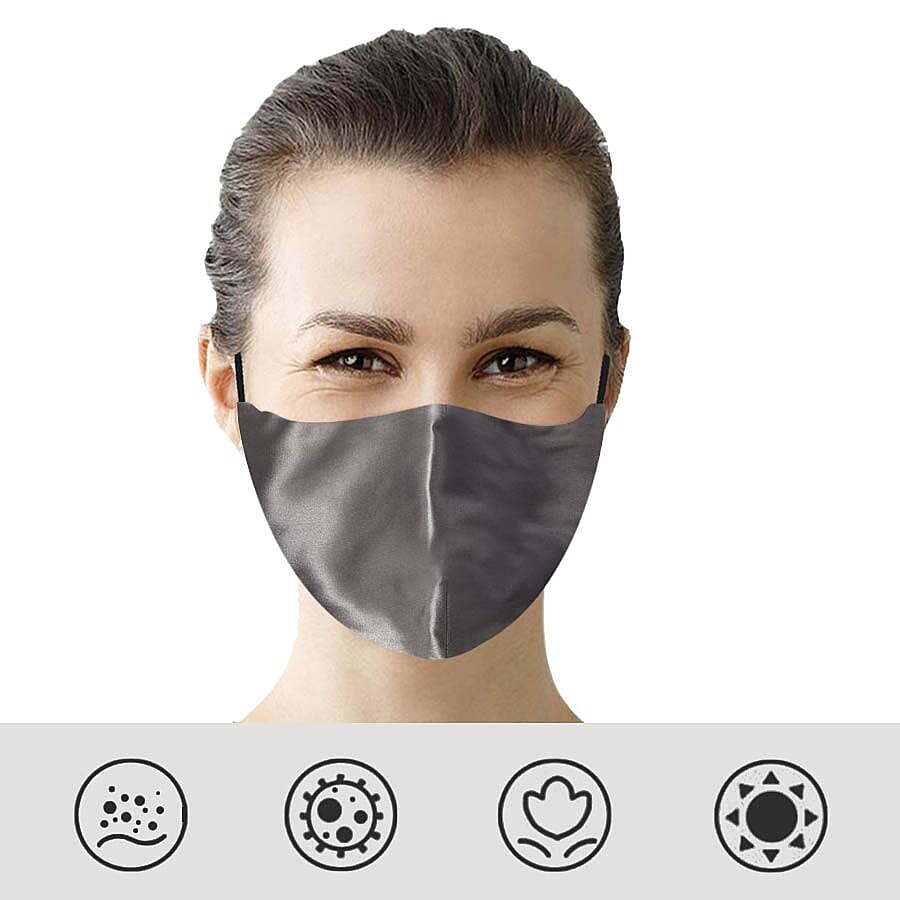 100% Mulberry Silk Face Cover with 7 pcs Melt Blow Cotton Pad (Size 22.5x14 Cm) - Grey