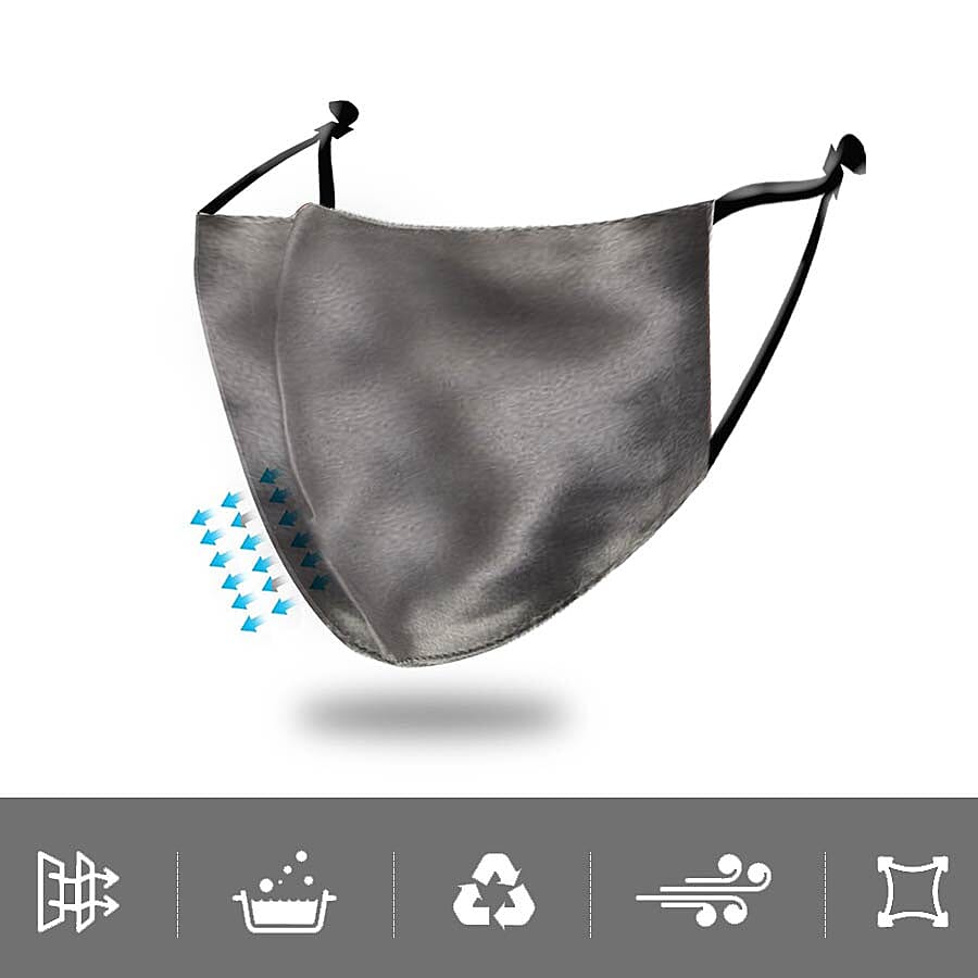 100% Mulberry Silk Face Cover with 7 pcs Melt Blow Cotton Pad (Size 22.5x14 Cm) - Grey