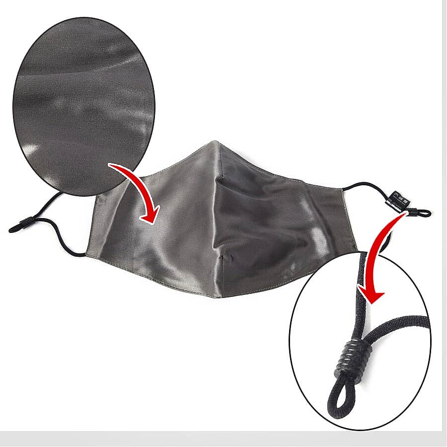 100% Mulberry Silk Face Cover with 7 pcs Melt Blow Cotton Pad (Size 22.5x14 Cm) - Grey