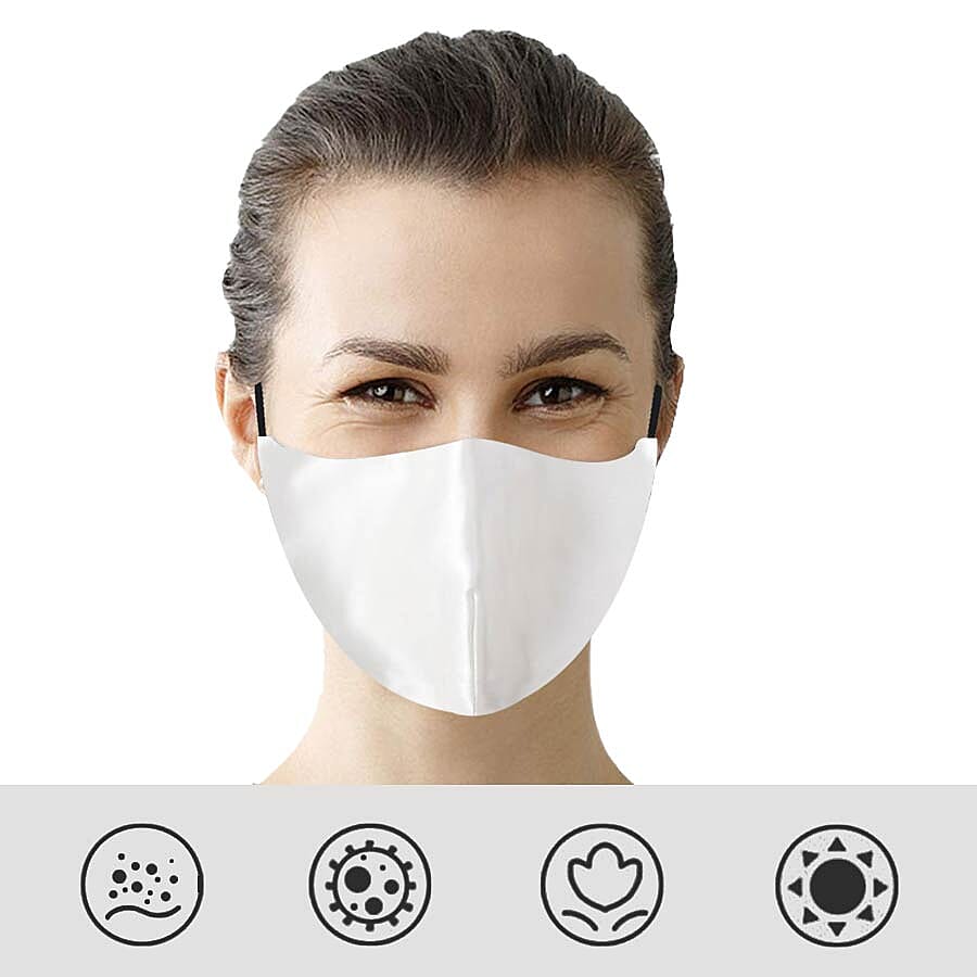 100% Mulberry Silk Face Cover with 7 pcs Melt Blown Cotton Pad (Size 22.5x14 Cm) - White